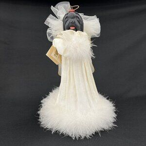 Lhasa Apso Guardian Angel Tree Topper Black Cream 12" tall Sympathy Gift